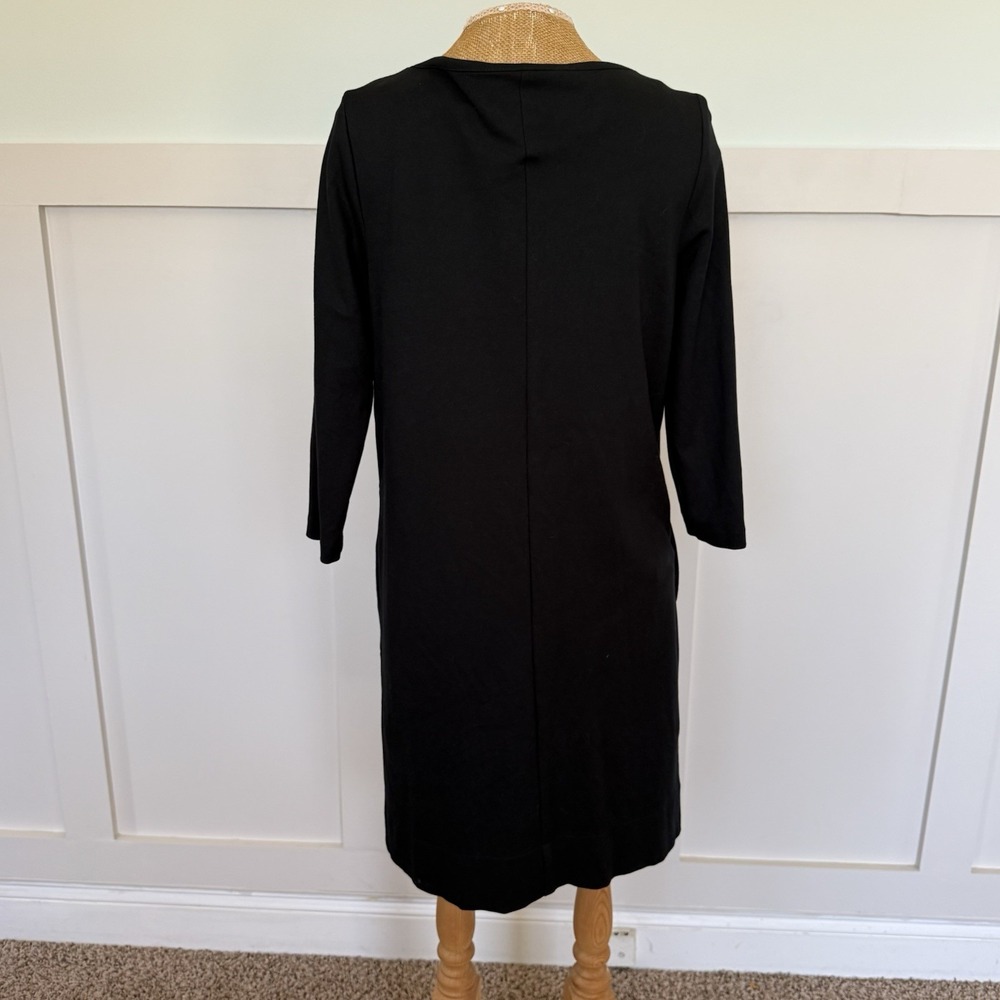 J Jill Ponte Dress SMALL Black Pockets 3/4 Sleeve Career Minimalist Capsule - Picture 5 of 9